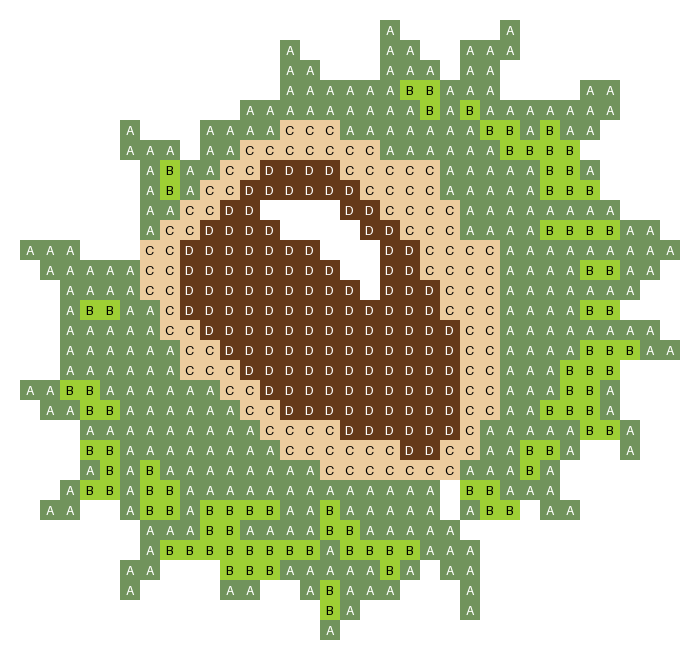 Cross-stitch chart of a conker in its split, spiky case