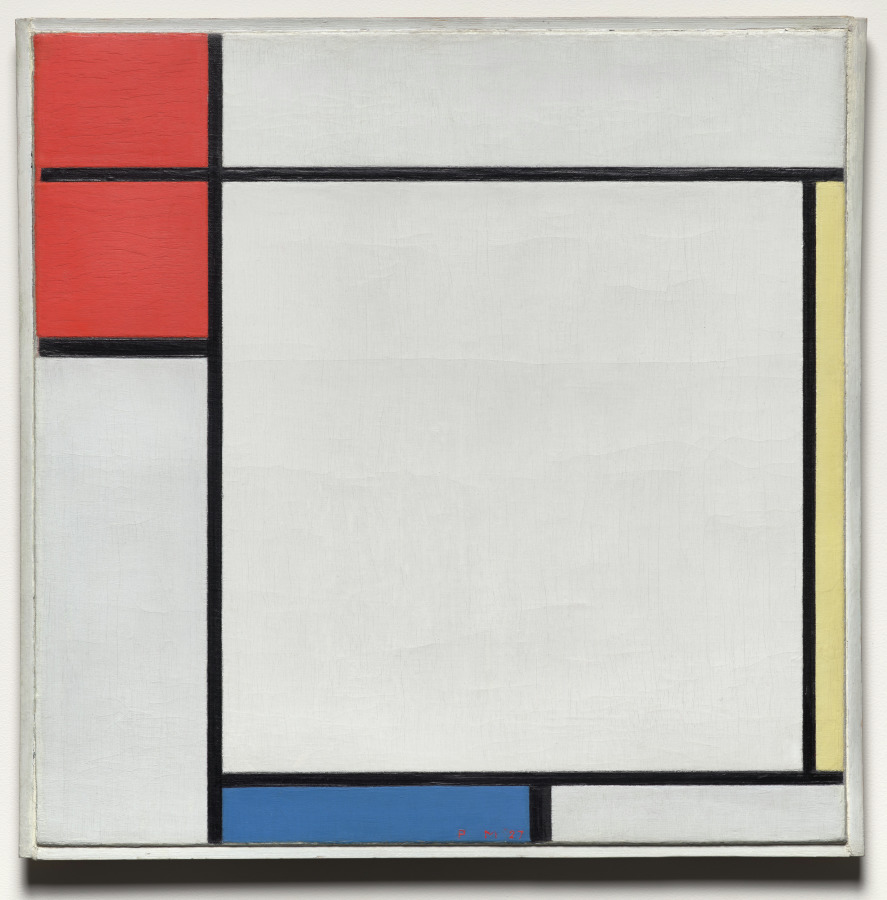 Mondrian’s Composition with Red, Yellow, and Blue: black lines dividing white, red, yellow and blue blocks