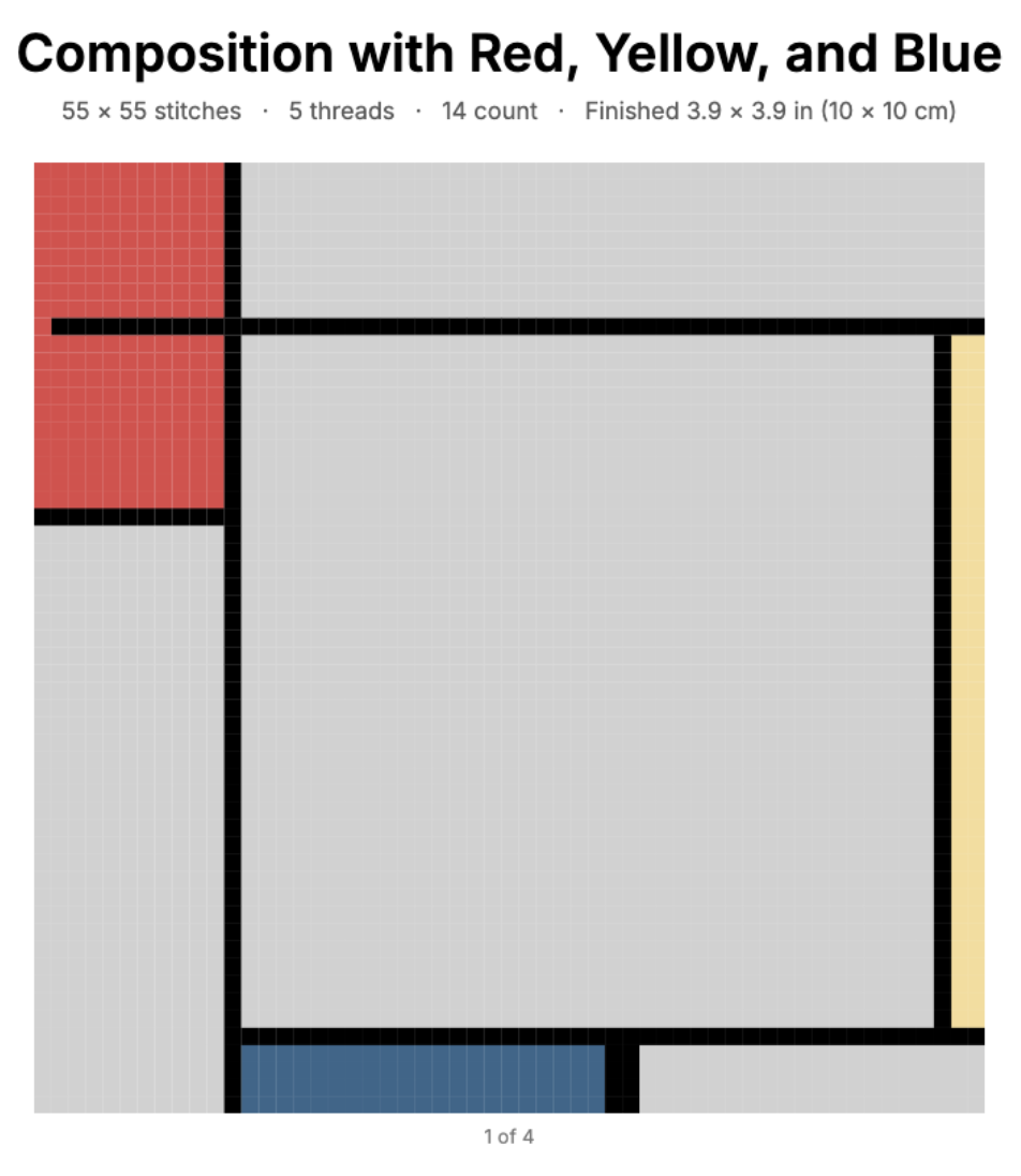 The cover page of the exported Mondrian cross-stitch pattern